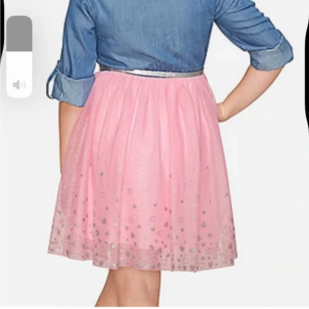 Girls Justice Denim Tulle Dress Sz 8 Sparkle Hearts Long Sleeve